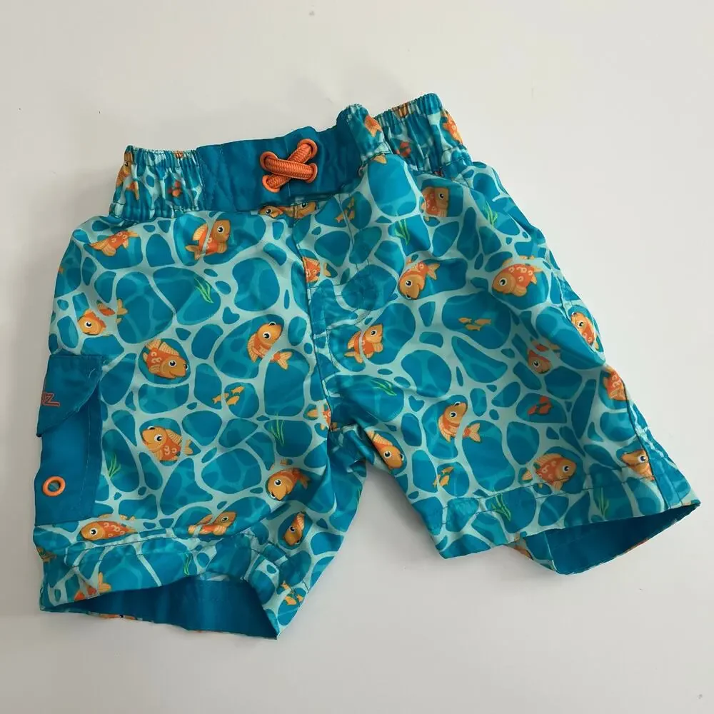 UV Skinz blue goldfish print swim trunks board shorts with liner